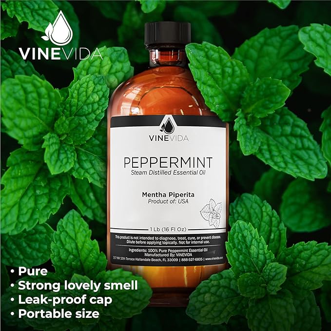 VINEVIDA Peppermint Essential Oil - 16 oz - Undiluted - DIY Candle Scents - Bulk for Soap Making & Skin Safe