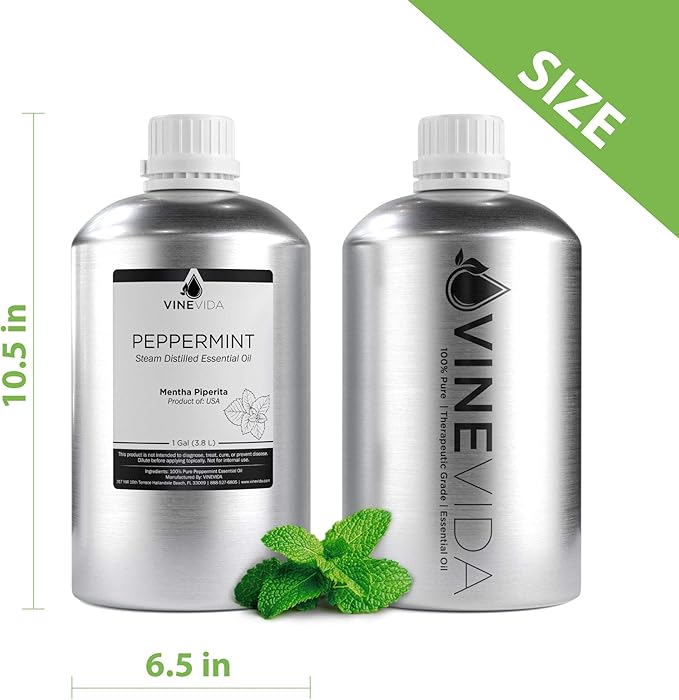 VINEVIDA Peppermint Essential Oil - Gallon Peppermint Oil Undiluted - Bulk Gallon Essential Oil for Soap Making & Candle Scents - 8 lbs