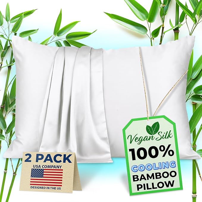 Pillow Cases - 100% Viscose Derived from Bamboo - Cooling Pillowcase - King Size, White, Set of 2 Zippered - for Hot Sleepers - Soft Pillow Covers - by Vegan Silk