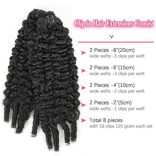 16 inch Burmese Curly Clip ins Human Hair Extensions #1B Natural Color Burmese Curly Clip in Hair Extensions For Women Brazilian Virgin Clip on Hair(16 Inch)