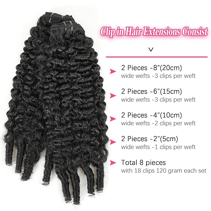 Burmese Curly Clip in Hair Extensions #1B Natural Black Color Curly Clip ins For Women Brazilian Virgin Clip on Hair(26inch,#1B)