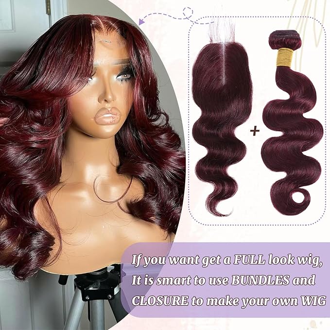 99J Human Hair Bundles Body Wave Burgundy Dark Red Wine Color Body Wave Bundles 100% Real Human Hair And True To Length 10 12 14 Inch 3 Pcs/Pack