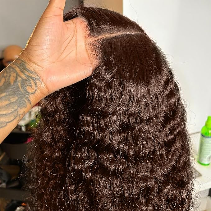 250% Density SKINLIKE Real HD Lace Frontal Wigs, 13x6 Full Frontal Curly Pre-Plucked Bleached Knots Invisible HD Lace Wig Chocolate Brown Human Hair Wig 28 Inch