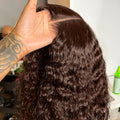 250% Density SKINLIKE Real HD Lace Frontal Wigs, 13x6 Full Frontal Curly Pre-Plucked Bleached Knots Invisible HD Lace Wig Chocolate Brown Human Hair Wig 28 Inch