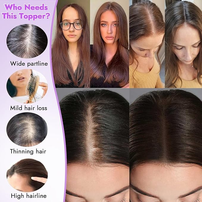 Black Synthetic Hair Toppers for Women with Thinning 3D 360° Cover Clip in Wispy Bangs Upgraded Adjustable Bandage 18 Inch Long Layered