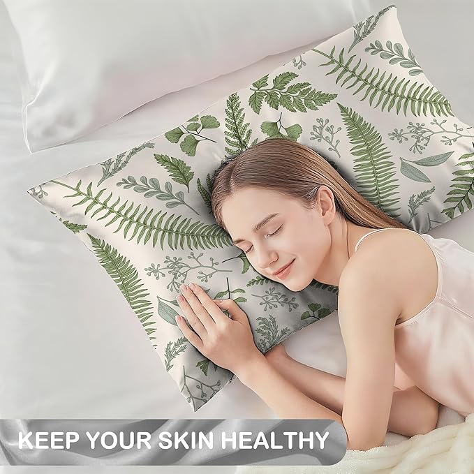 Satin Pillowcase 1 Pack-Leaves Herbs and Wildflowers Eucalyptus Silky Pillow Cover for Hair and Skin,King Size 20x36 Inch Soft Cooling Printed Pillow Cases with Hidden Zipper,Gifts for Women Men