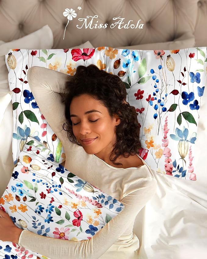 2 Pack Mulberry Silk Pillowcase for Hair and Skin - Queen Size 20 x 30 Inches with Hidden Zipper Watercolor Flower 19 Momme Soft Sleeping Silk Pillow Case for Women, Moms