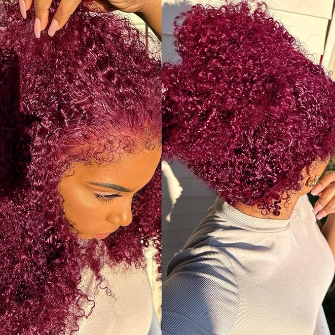 250 Density Hidden Strap Water Wave 360 99j Burgundy Glueless Wigs Human Hair Pre Plucked Pre Bleached Human Hair Wig With Drawstring Wet and Wavy HD Full Lace Front Wigs Human Hair 26 Inch