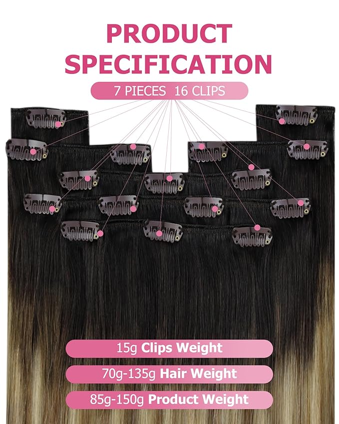 YoungSee Clip in Hair Extensions Balayage Dark Roots to Medium Brown with Blonde Hair Extensions Clip ins Balayage Brown Clip in Extensions Real Human Hair 100g 7pcs 20inch