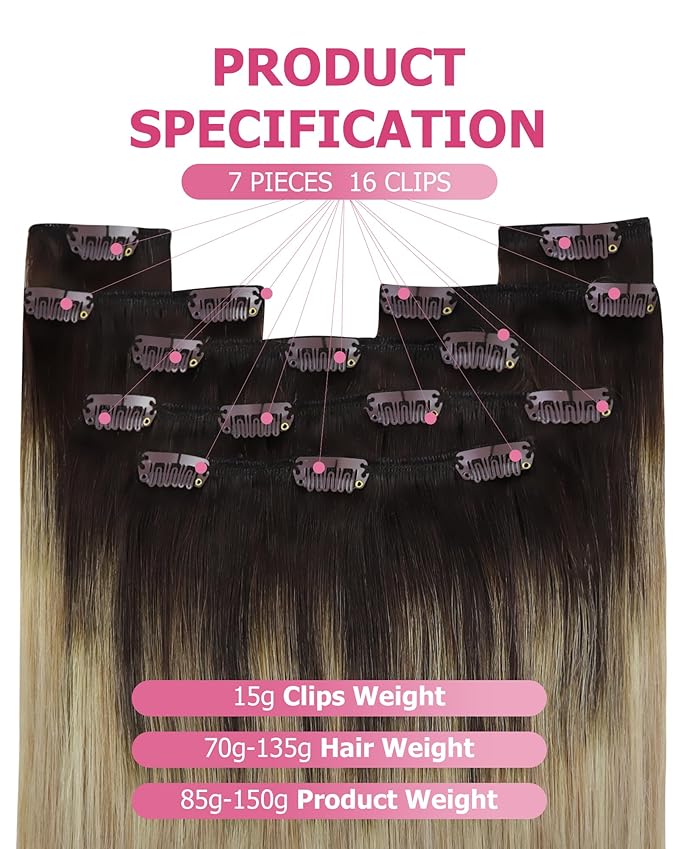 YoungSee 135G Clip in Human Hair Extension Ombre Real Hair Extension Clip in Human Hair Medium Brown Ombre Golden Blonde Mix Platinum Blonde Balayage Real Human Hair Extensions Clip ins 18Inch 7Pcs