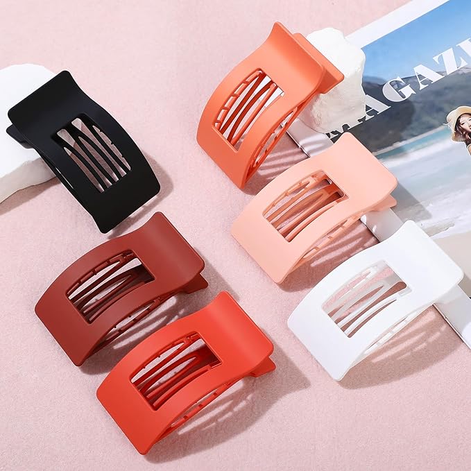 French Flat Hair Clips for Women 6pcs Hair Claw Clips for Thick or Thin Hair Matte Claw Clips for Girls Barrettes Non-Slip Strong Hold Hair Accessories for Women (Orange)