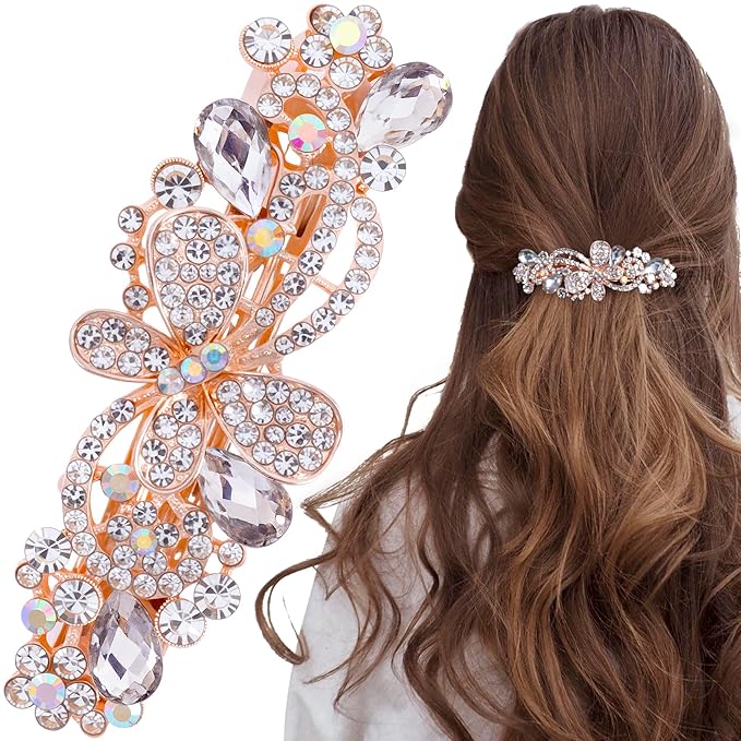 Joez Wonderful Rhinestone Hair Clip Sparkly Crystal Barrettes French Wedding Prom Engagement Pageant First Communion Hair Decorative Accessories for Women Bride (Rhinestone Butterfly White, 1 Pcs)