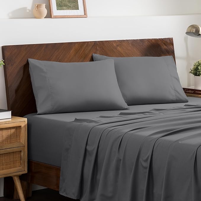 Bare Home Microfiber Pillow Cases - Queen Size Set of 2 - Cooling Pillowcases - Double Brushed - Easy Care - Envelope Closure (Queen Pillowcase Set of 2, Grey)