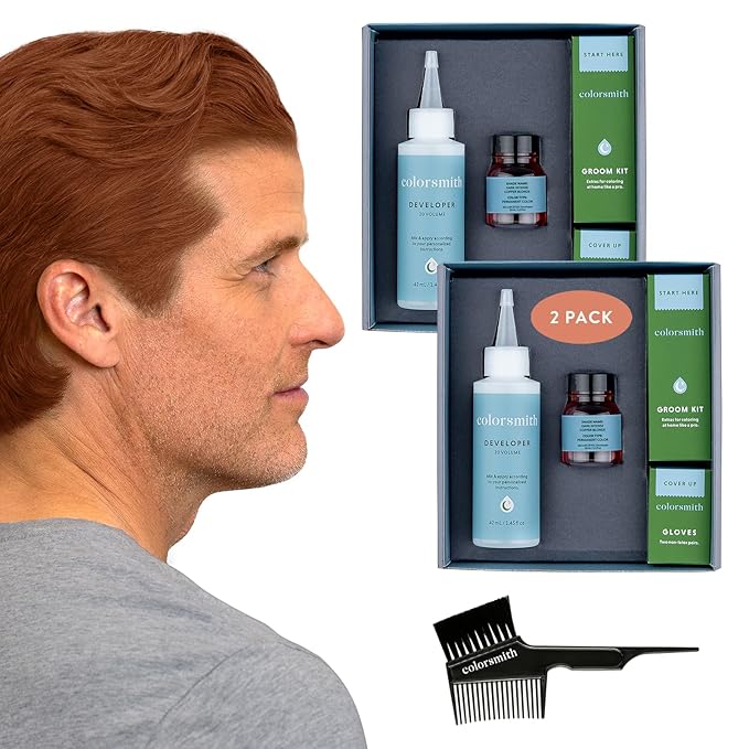 Hair & Beard Color for Full Gray Coverage 2 pack - Dark Intense Copper Blonde - Ammonia-Free Complete Men’s At-home Beard & Hair Dye Kit, Professional-grade Permanent Hair Color (7.40)