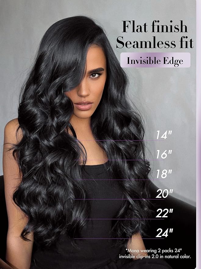 LUVME Invisible Clip in Hair Extensions Body Wave Real Human Hair, Remy Hair Clip ins for Women, Natural Human Hair, 22 inch 110g 6Pcs, Natural Black