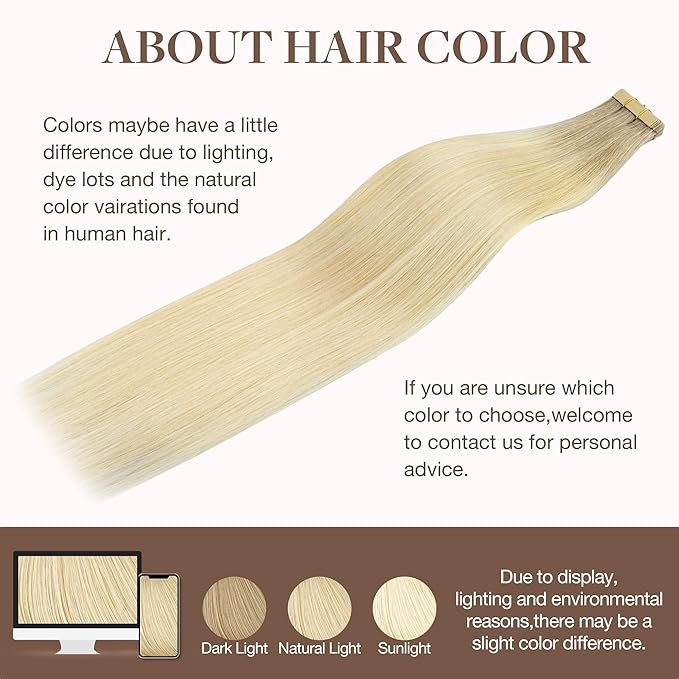 GOO GOO Tape in Hair Extensions Human Hair, R7/60F Rooted Ash Blonde with Frosted Highlights, 14inch 50g 20pcs, Skin Weft Seamless Invisible, Silky Straight with Thick Ends, Remy Human Hair