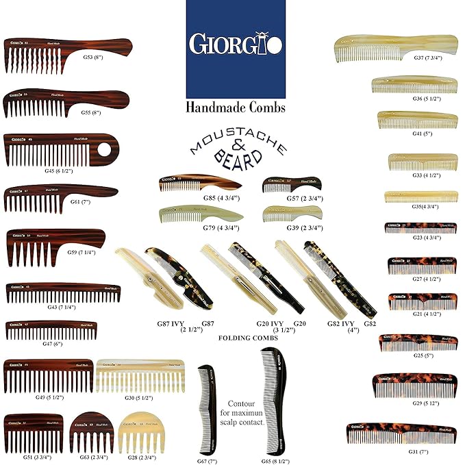 Giorgio G49 Graphite Large 5.75 Inch Hair Detangling Comb, Wide Teeth for Thick Curly Wavy Hair. Long Hairs Detangler Comb For Wet and Dry. Handmade of Quality Cellulose, Saw-Cut, Hand Polished