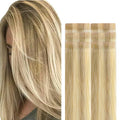 GOO GOO Invisi Edge Tape in Hair Extensions Human Hair, 16/22 Light Blonde Highlighted Golden Blonde, 6pcs 22inch 18g, Virgin Remy Hair, Seamless Injected Tape, Natural Look