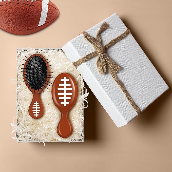 12 Pcs Football Mini Detangler Brush, Mini Travel Hair Brush, Bristles Plastic Detangling Brush, No Tangle Soft Flexible Bristles for Straight, Curly, Thick Hair for Football Team Gift Sport Party