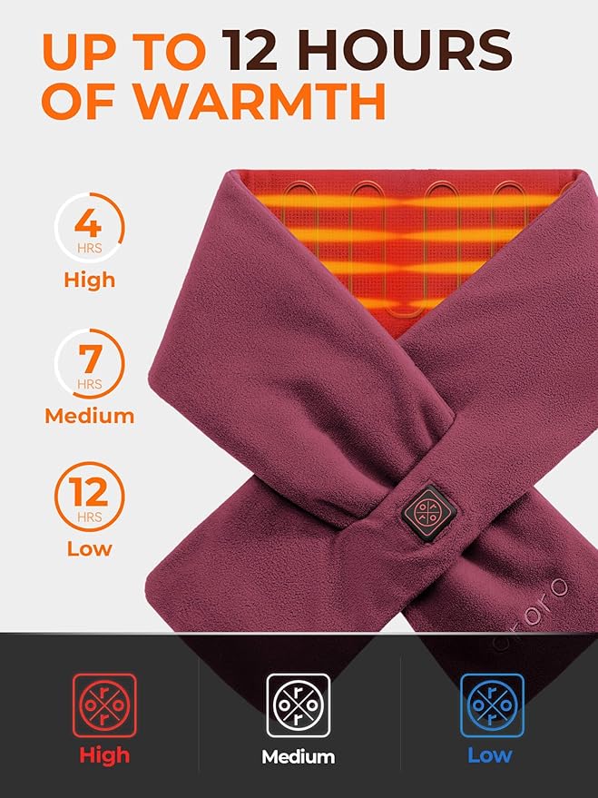 ORORO Heated Scarf, Up to 12 Hours of Warmth, Heated Neck Warmer with Rechargeable Battery