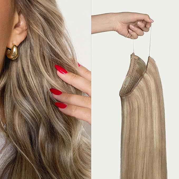 Luxy 100% Remy Human Hair – Halo Clip-In Hair Extensions –Natural Looking Volume & Length - One-Piece - Easy 5-Min Application 150 grams 12" Dimensional Natural Blonde