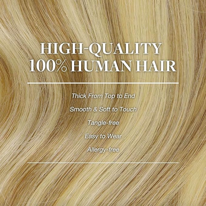 GOO GOO Clip in Hair Extensions Real Human Hair, Remy Human Hair Extensions Clip ins for Women, Natural Human Hair, 16inch 70g 2Pcs, #16/22 Light Blonde Highlighted Golden Blonde