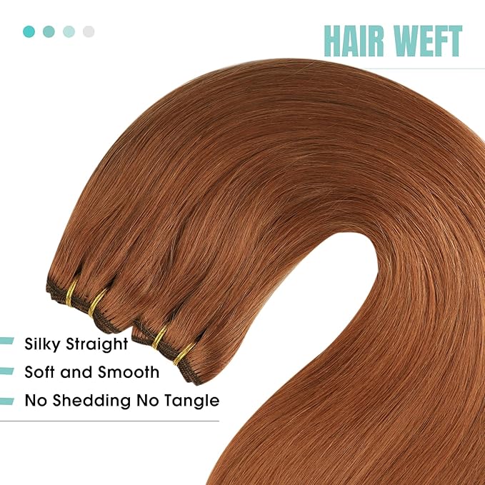 YoungSee Sew in Hair Extensions Real Human Hair Copper Weft Hair Extensions Copper Colorful Human Hair Extensions Sew in for Women 100G 16Inch