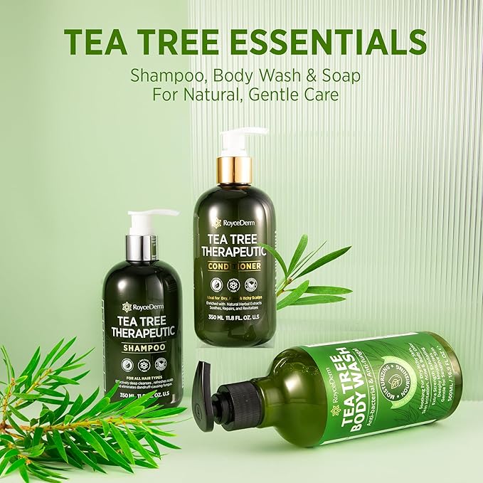 Roycederm Tea Tree Antifungal Shampoo: Folliculitis Shampoo for Dry Scalp, Dandruff, and Itchy Scalp - Medicated Clarifying shampoo with Tea Tree Oil, Paraben & Sulfate Free