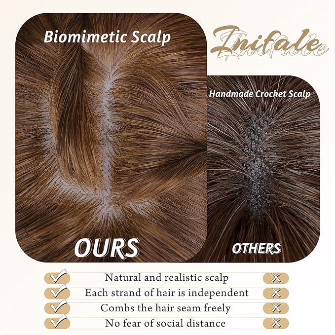 Hair Toppers for Women Clip in Bangs Real Human Hair,10 Inch 30g Brown Topper for Women 150% Density Silk Base Clip in Pieces Straight for Thin Daily Use