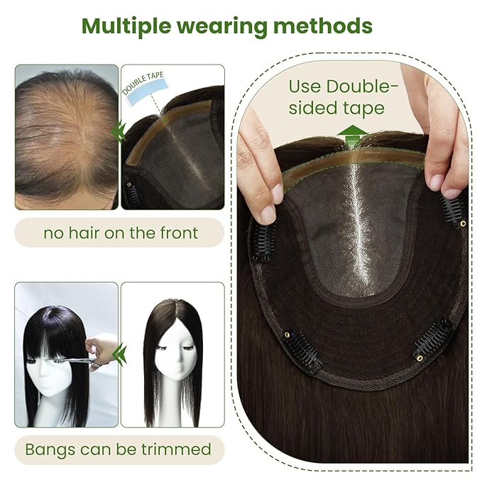 HAIR Real Human Hair Toppers for Women 150 Density 6x7inch 75 grams 16 inch medium dark brown for Women with Thinning Crown (#4 16inch)