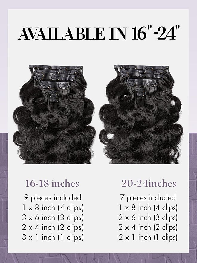 LUVME Clip in Hair Extensions Real Human Hair, Remy Human Hair Extensions Clip ins for Women, Natural Human Hair, 16inch 135g 9Pcs, Natural Black