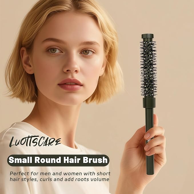 3pcs Small Round Hair Brush for Short Hair - Barrel Hair Brush for Blow Drying, Aluminum Round Brush for Bobs, Bangs, Lobs, Roots, Curling, Pixie Cuts, Straight Hair - Green