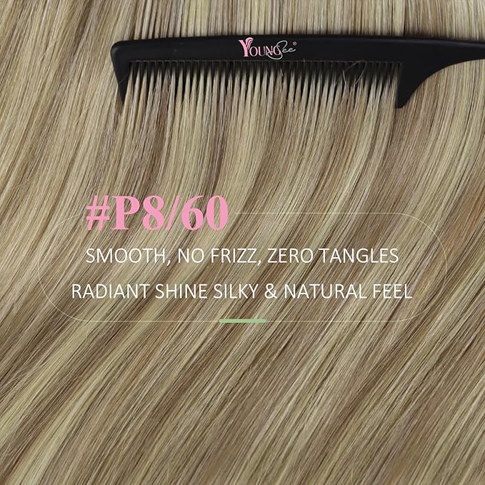 YoungSee Invisible Tape in Hair Extensions for Girls Tape ins Human Hair Extensions Light Brown Highlights Blonde Tapes Hair Extension Real Human Hair for Women Long Straight Hair 22In 20pcs 50g
