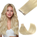 GOO GOO Tape in Hair Extensions Human Hair, 18ET90A Natural Blonde Balayage, 22inch 100g 40pcs, Skin Weft Seamless Invisible, Silky Straight with Thick Ends, Remy Human Hair