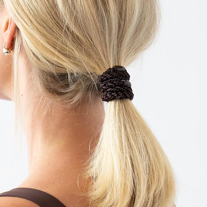 Brown and Beige Hair Ties for Thick Hair, Grab & Go Pony Tube, 15 Pack, Camelback, Thick No-Crease Bands with Strong Hold, Damage-Free Design, Warm Earthy Neutrals | L. Erickson
