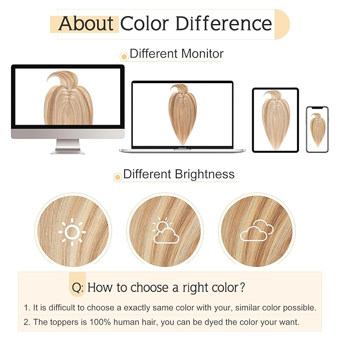 SEGO Hair Toppers for Women Real Human Hair With Bangs, 7 * 13CM Silk Base 100% Remy Human Hair Clip in Top Wiglet Hairpieces Add Volume /18 Inch Golden Brown&Bleach Blonde