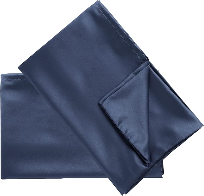 uxcell 2 Pack Silk Satin Pillowcase for Hair and Skin, Cool, Silky, Soft Breathable Pillow Cases Standard Size 20x26 Inch Sateen Pillowcase Navy with Envelope Closure