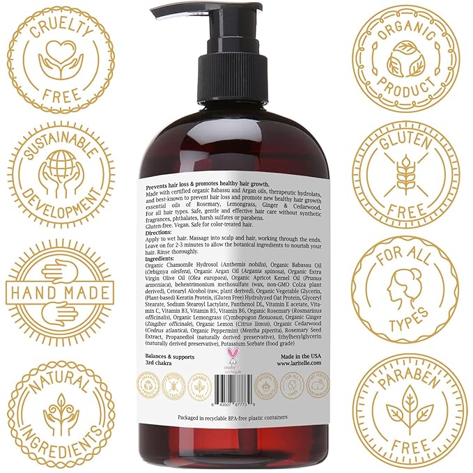 Laritelle Organic Anti-Thinning Conditioner Diamond Strong 16 oz. Rosemary, Ginger, Cedarwood. Promotes Hair Growth, Prevents Hair Loss GF