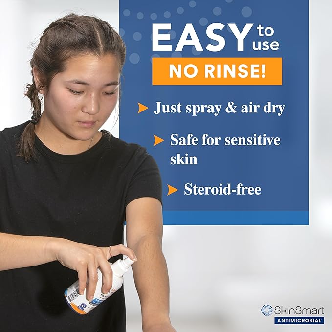 SkinSmart Antimicrobial Eczema Therapy with Hypochlorous Acid, Safely Removes Bacteria so Skin Can Heal, for Adults, Kids and Seniors, 8 Ounce Clear Spray
