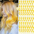 16 Pcs Colored Hair Extensions Curly Wavy Clip in Synthetic Hair Extensions,Colorful Party Highlights Hairpiece Streak for Girls Women Kids Christmas New Year Cosplay Party Gift(Yellow)