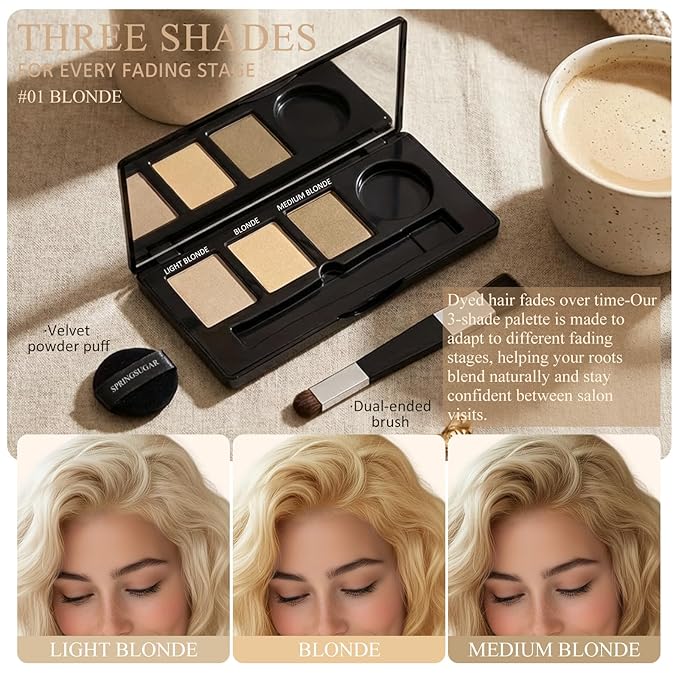 Root Touch Up Hair Color – 3 Color Blendable Hairline Powder for Gray Coverage, Root Cover Up & Thinning Edges – 48H Sweat Resistant, Natural Finish for Women & Men – Blonde