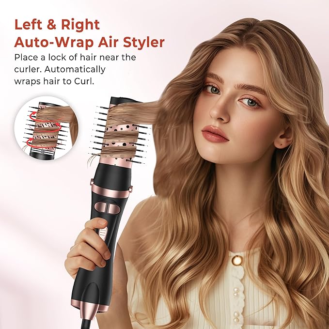 2 in 1 Rotating Hair Dryer Brush, Thermal Blow Brush Set Auto Rotating 360° Drying, Oval Volumizer Detachable Heated Hot Air Brush for Curling Volumizing & Drying Hair (Black)