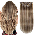 XDhair Clip In Hair Extensions Remy Human Hair 120g 20 Inch Medium Brown #4 Mixed to Caramel Blonde #27 Clip In Real Hair Silk Stright 6Pcs (#4P27,20Inch)