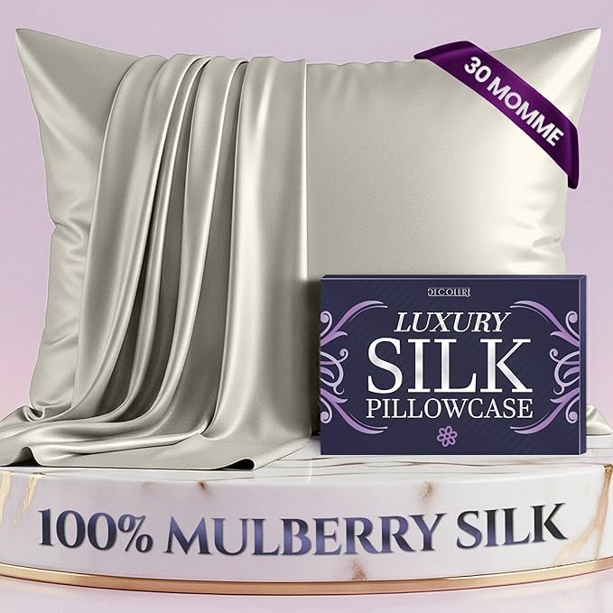DECOLURE 100% Pure Mulberry Silk Pillow Case King Size – Highest Grade 30 Momme 6A+, Luxuriously Soft & Cooling Silk Pillowcase for Hair & Skin, Hypoallergenic, Breathable, Hidden Zipper (Ivory)