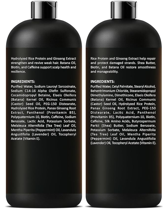 Rice Protein Shampoo and Conditioner Set | 16 fl oz Each | with Batana Oil & Ginseng | Strengthening, Thickening & Clarifying Formula | Supports Hair Growth & Repair