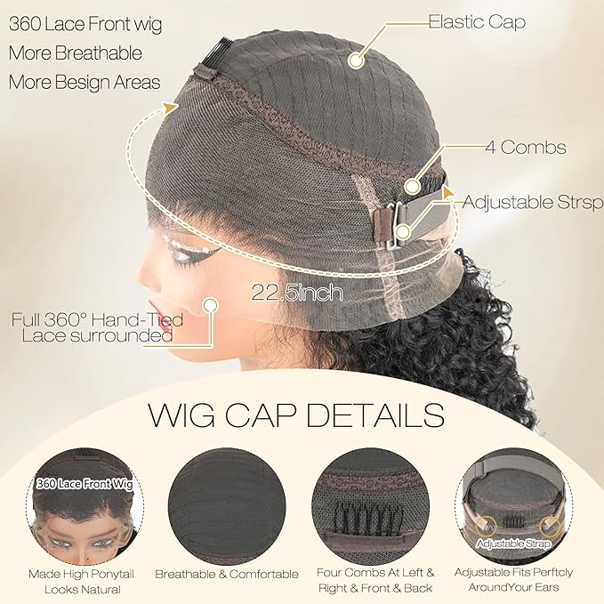 Burmese Curly Human Hair Wig with Spiral End 200% Density 360 Full HD Lace Front Wigs Human Hair Water Wave Wigs for Women 34Inch Pre Plucked with Baby Hair Tiny Knots Natural Black