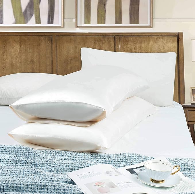 Tyfitb Satin Pillowcase for Hair and Skin, Beige Pillowcases Set of 2, Cooling Pillow Cases Queen Size(20×30 Inches), Soft Luxury Satin Pillowcase with Envelope Closure