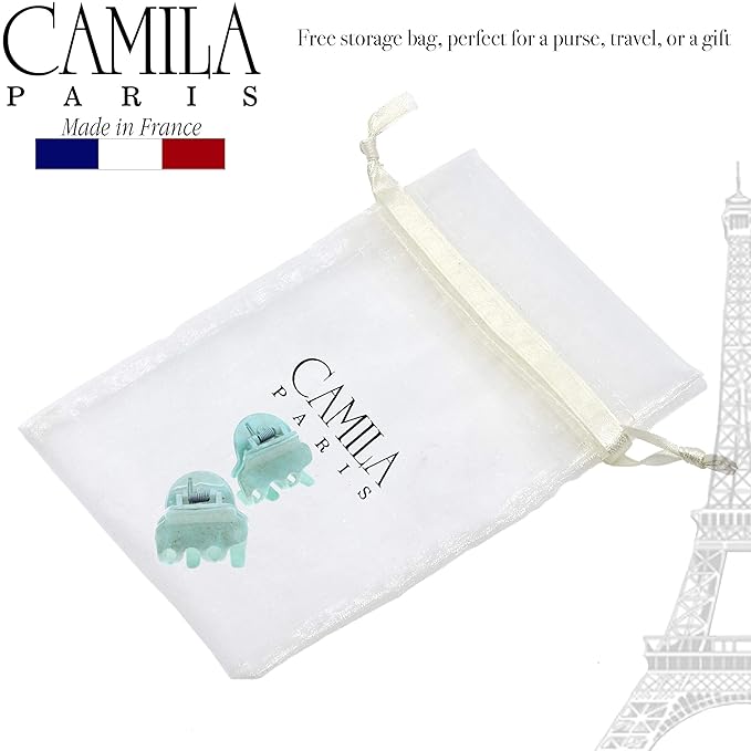 Camila Paris CP3088 French Hair Clip for Women, Set of 2 Small Mint Girls Hair Claw Clips Fashion Durable Hair Accessories for Women, Luxury Ladies Strong Hold No Slip Grip Clamp, Made in France