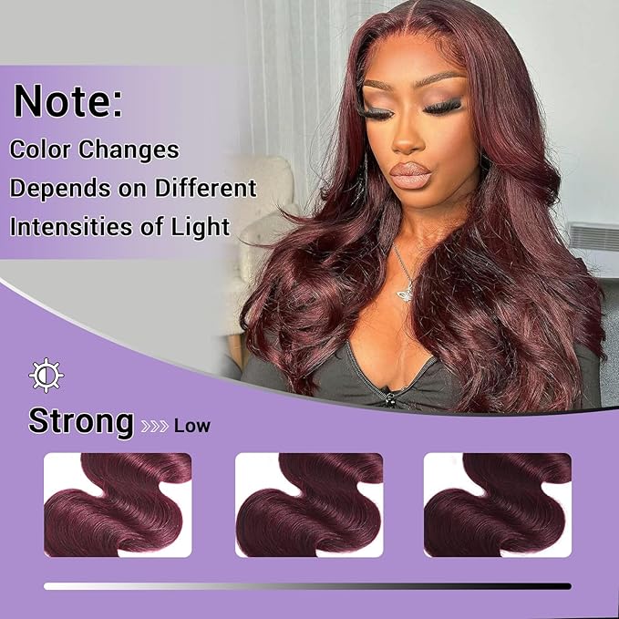 99J Body Wave Human Hair Bundles Burgundy Dark Red Wine Color Body Wave Bundles 100% Real Human Hair And True To Length 16 18 20 Inch 3 Pcs/Pack