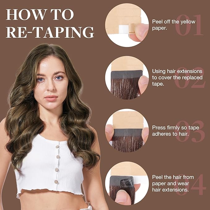 GOO GOO Tape in Hair Extensions Human Hair, 1D/2C/4E Chocolate Dip Color Melt, 10inch 60g 40pcs, Skin Weft Seamless Invisible, Silky Straight with Thick Ends, Remy Human Hair